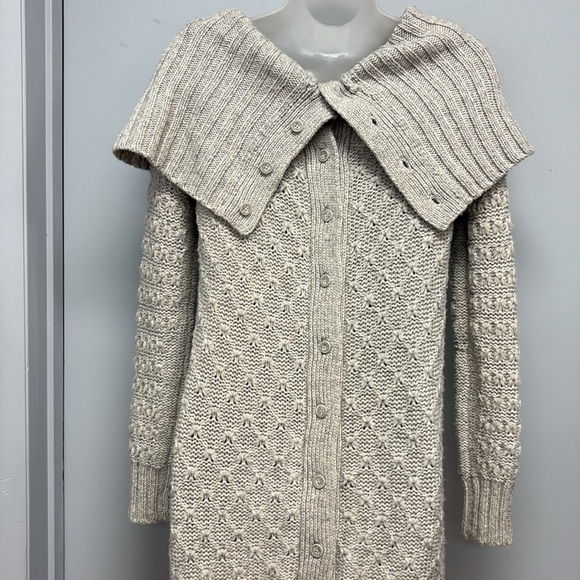 Anthropologie Sparrow Cable Knit Wool Cowl Neck Button Back Sweater Dress XS - Picture 4 of 11